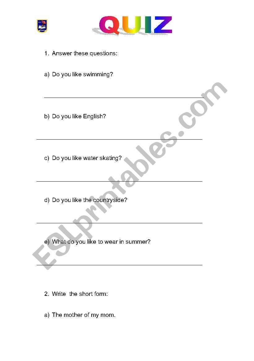 QUIZ  DO YOU LIKE (Pronouns) worksheet