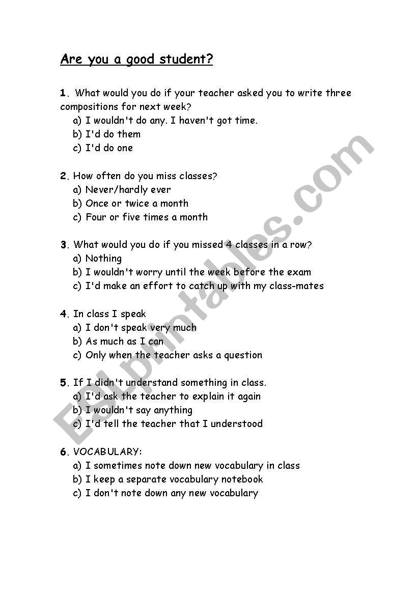 Are you a good student? worksheet