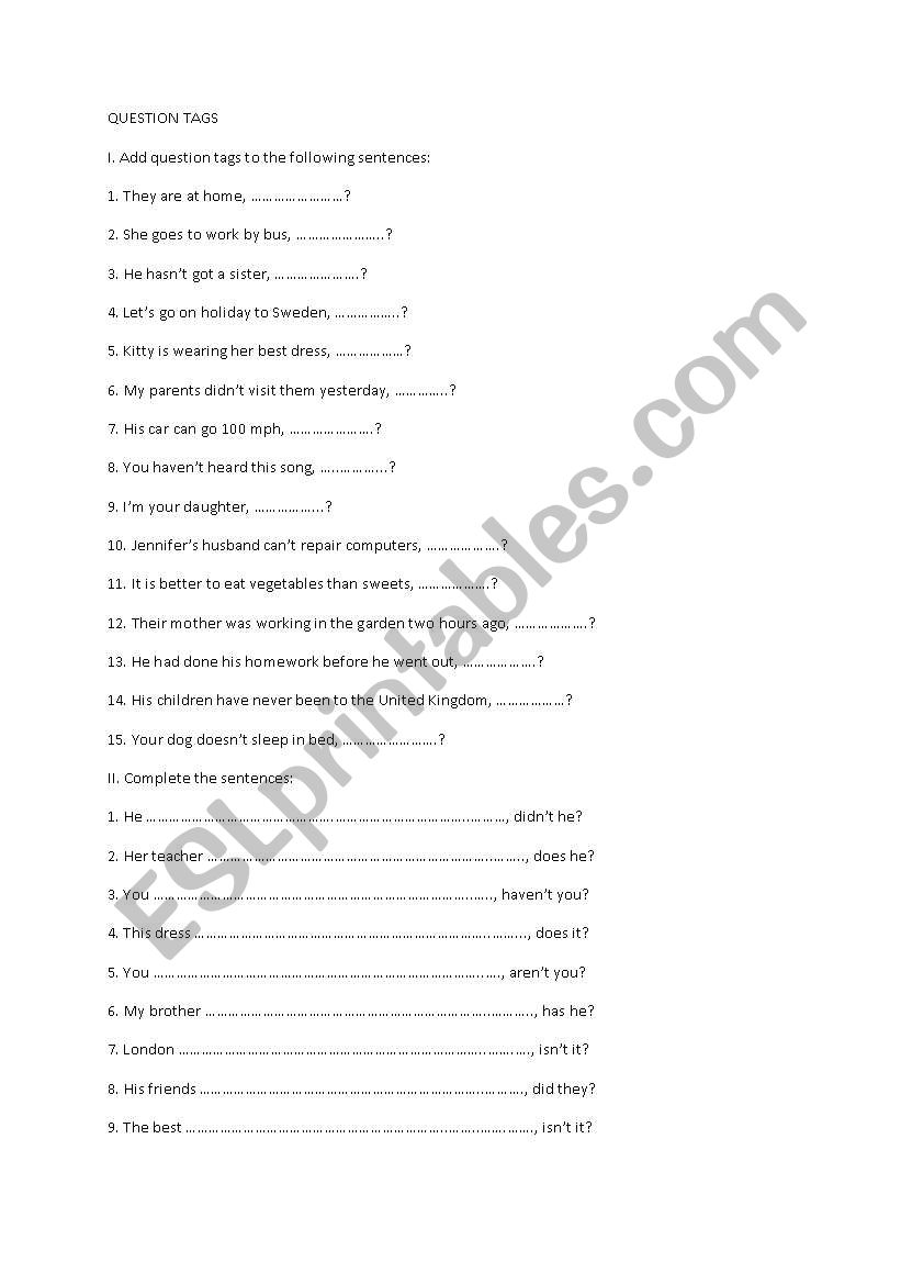 Question tags worksheet