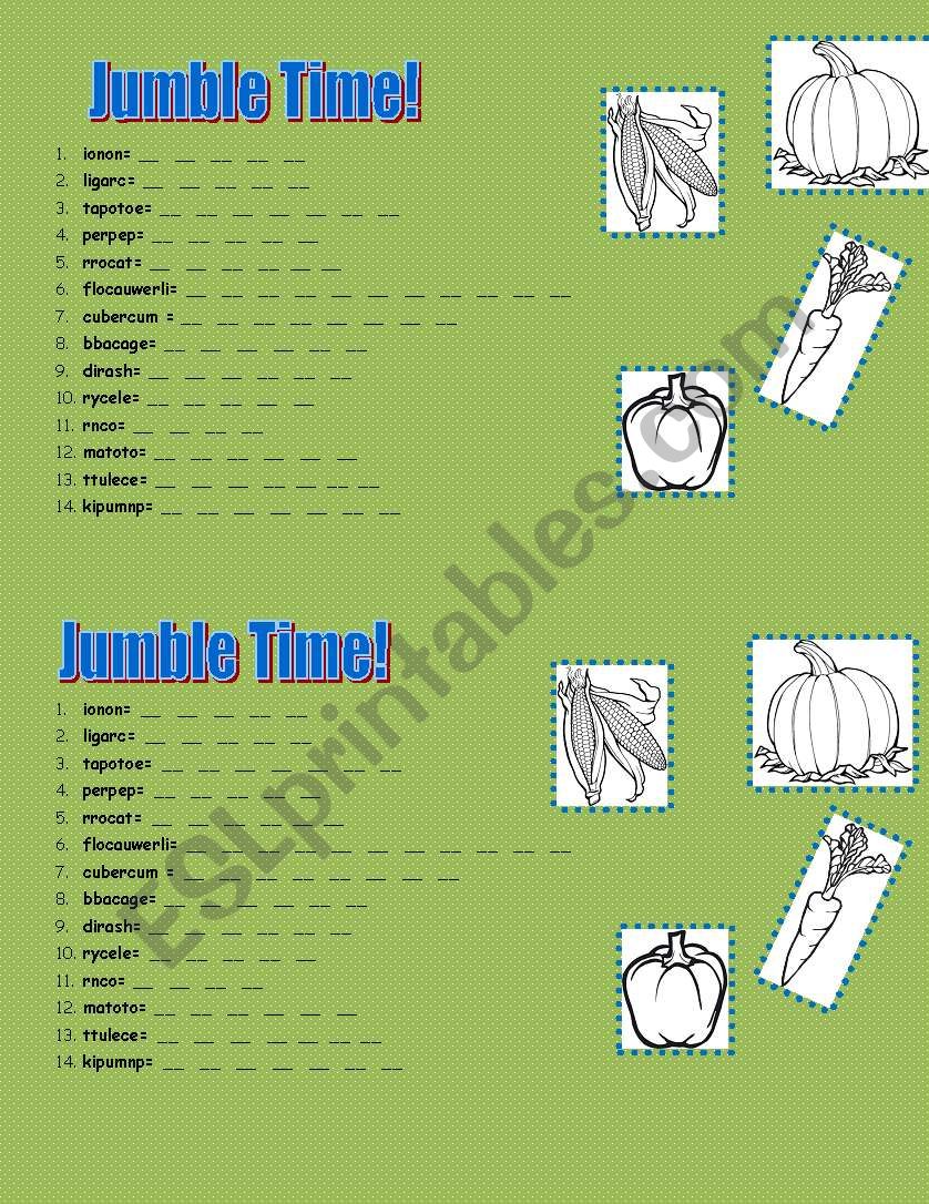 Vegetables jumble time! worksheet