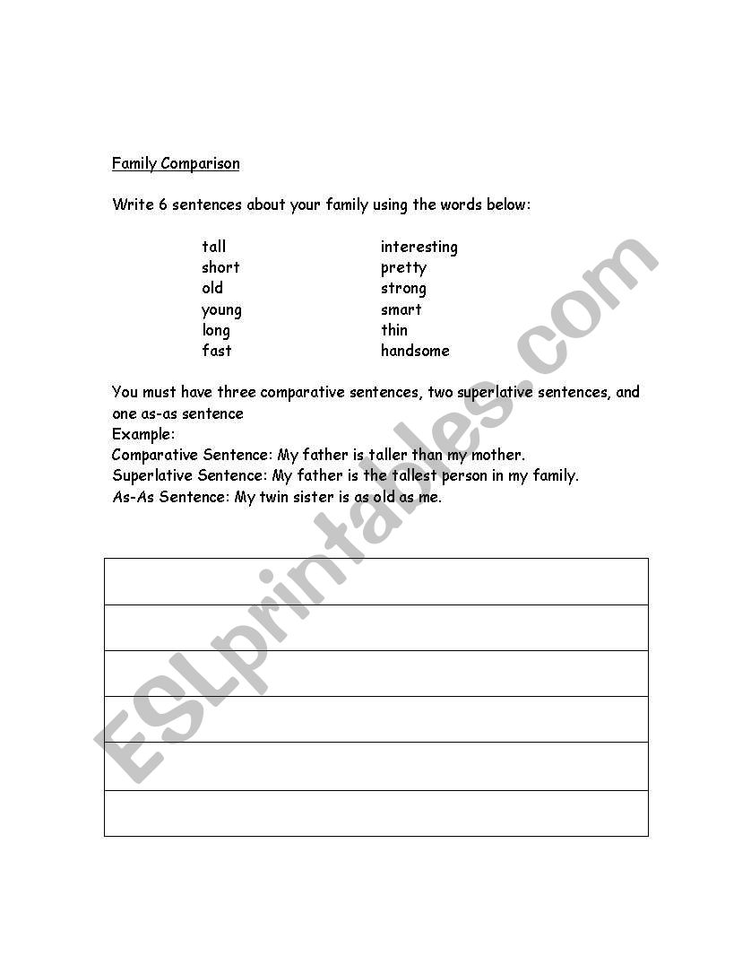 Family Comparisons worksheet