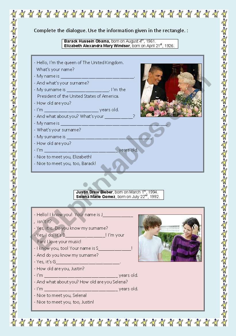 Personal Identification worksheet