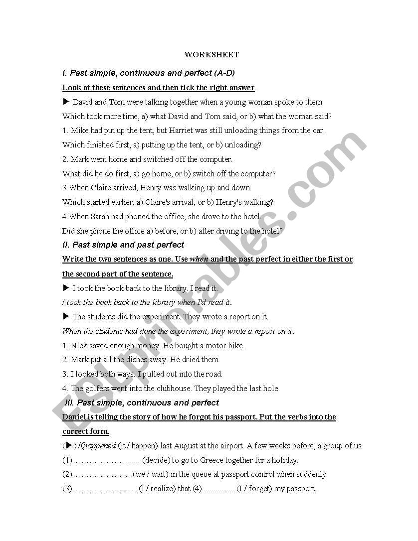 Past tenses worksheet