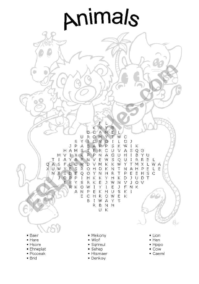 Animals - Word Search worksheet