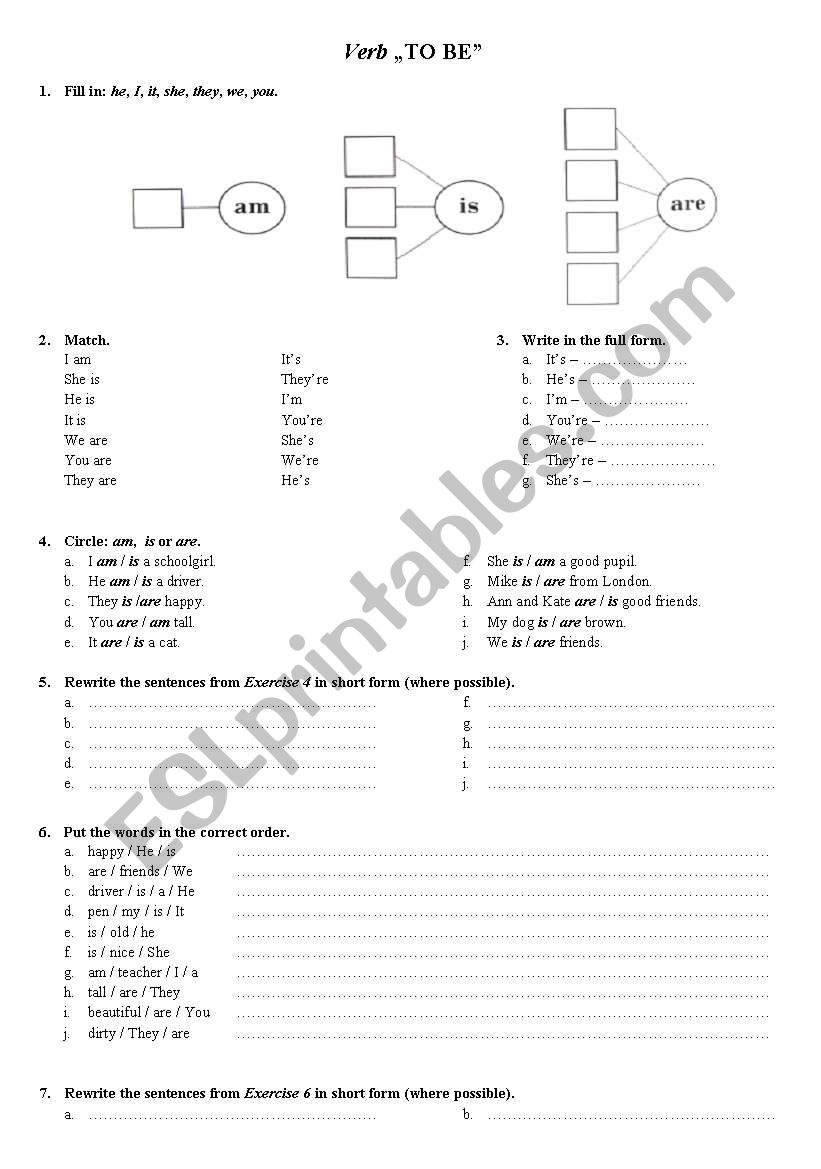 Verb TO BE worksheet