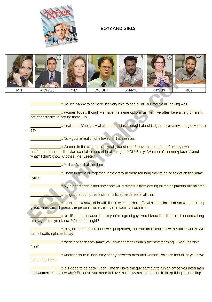 The Office: BOYS AND GIRLS worksheet