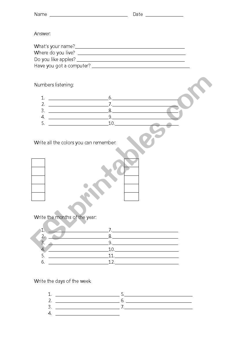 Back to school review worksheet