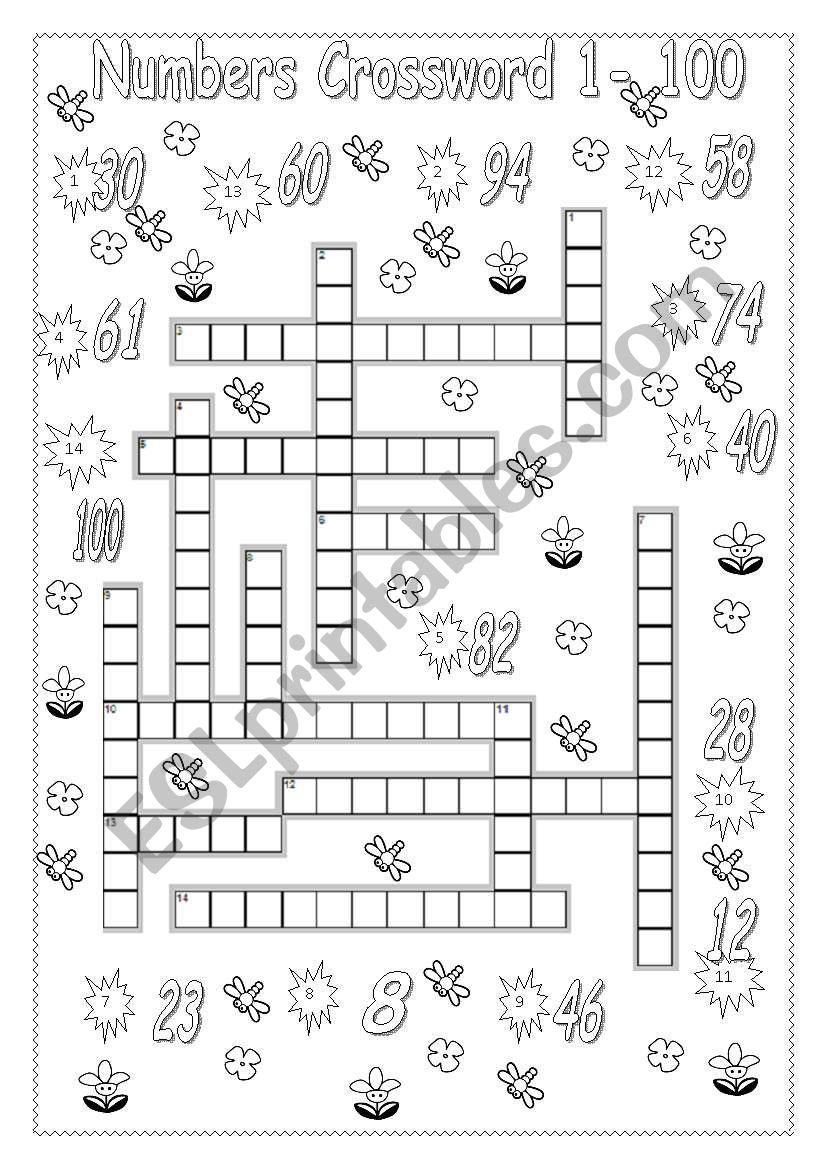 Numbers crossword 1 to 100 worksheet