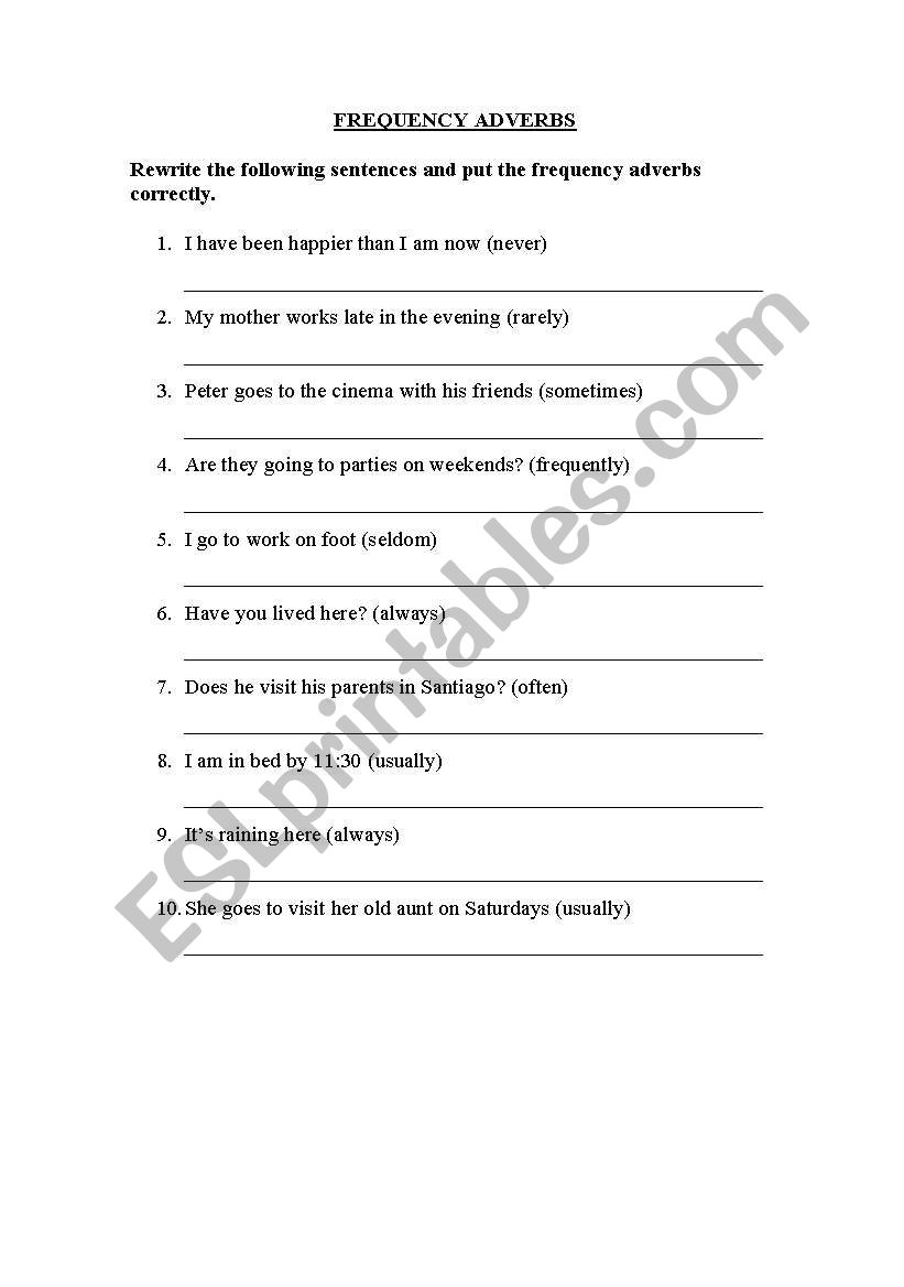 frecuency adverbs worksheet