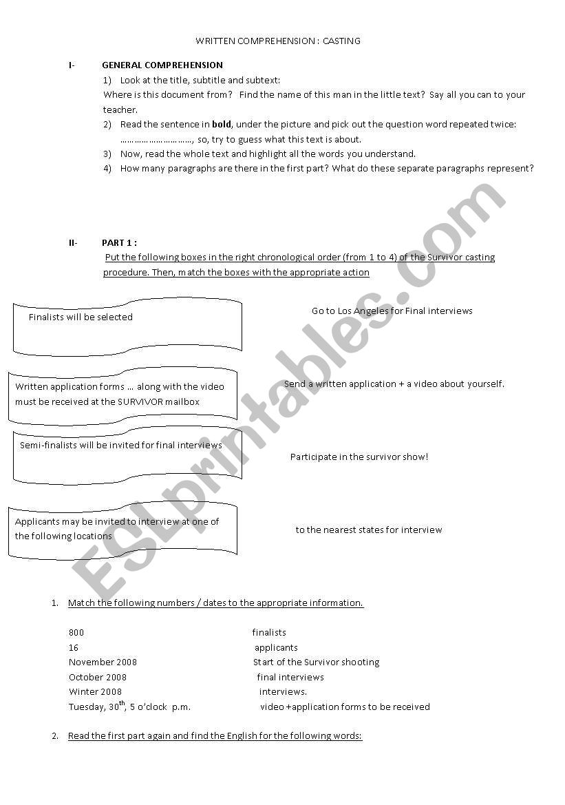 SURVIVOR CASTING  worksheet