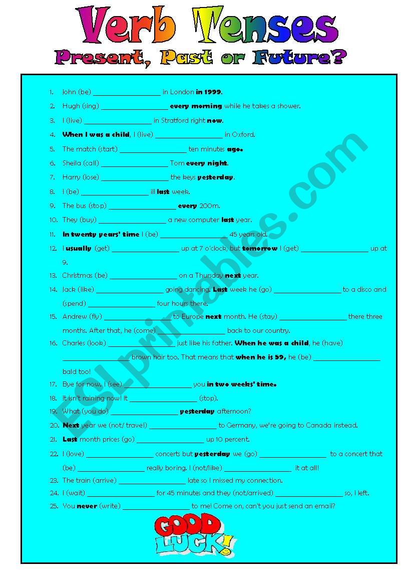 MIXED TENSES REVISION: PRESENT, PAST OR FUTURE? KEY INCLUDED