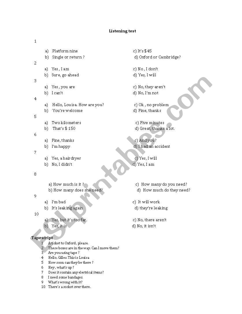 LISTENING worksheet