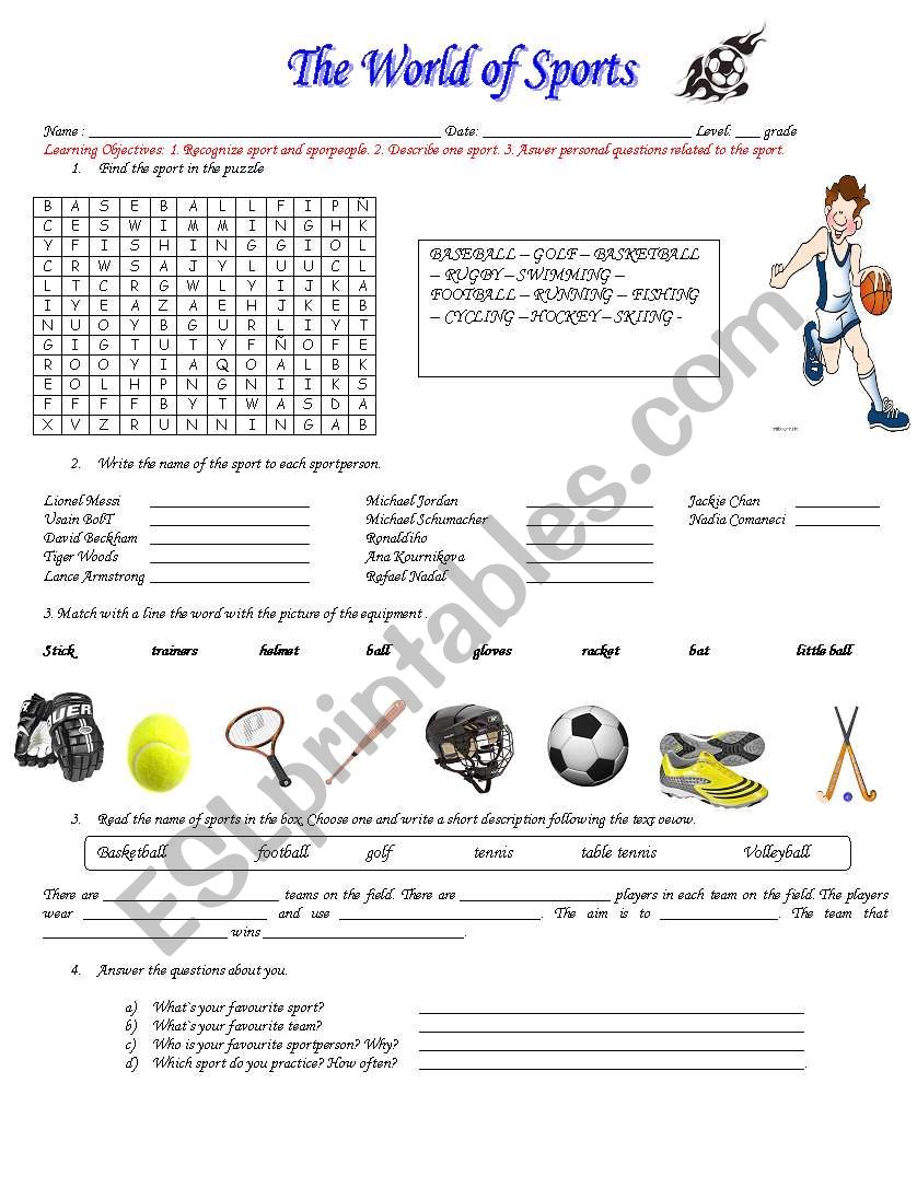 the world of sports worksheet