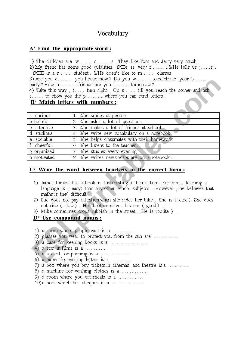 vocabulary worksheet