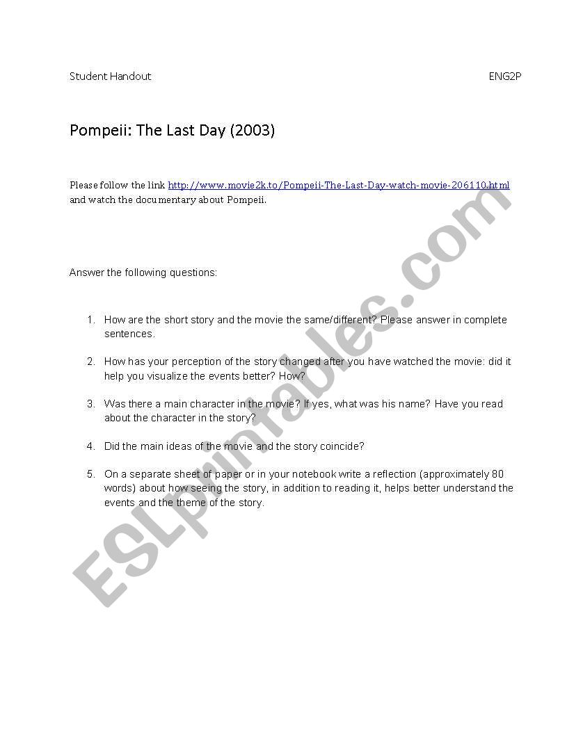 Pompeii The Last Day Movie Worksheet