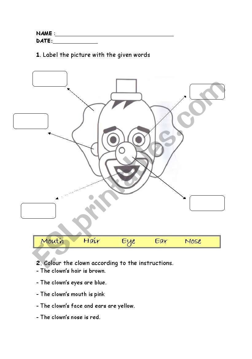 CLOWNS FACE worksheet