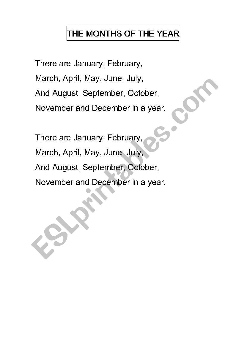 months of the year worksheet