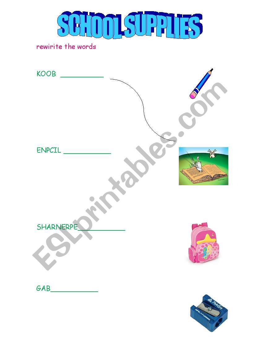 school supplies worksheet