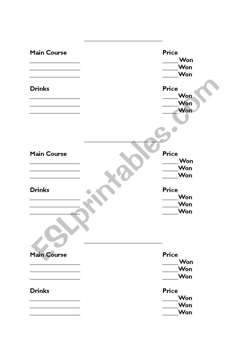 Menu for Low Level worksheet