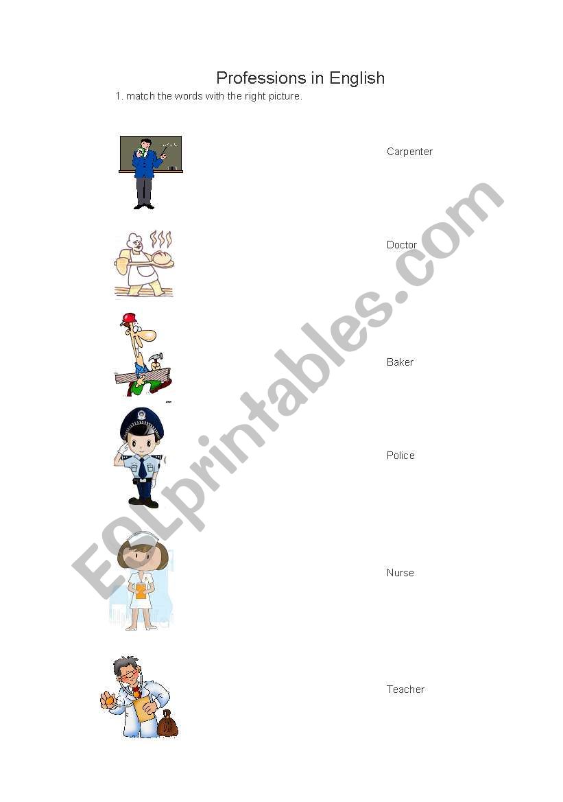 profession in english worksheet