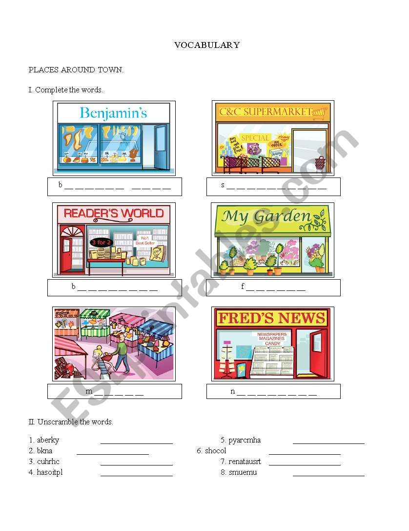 PLACES AROUND TOWN worksheet