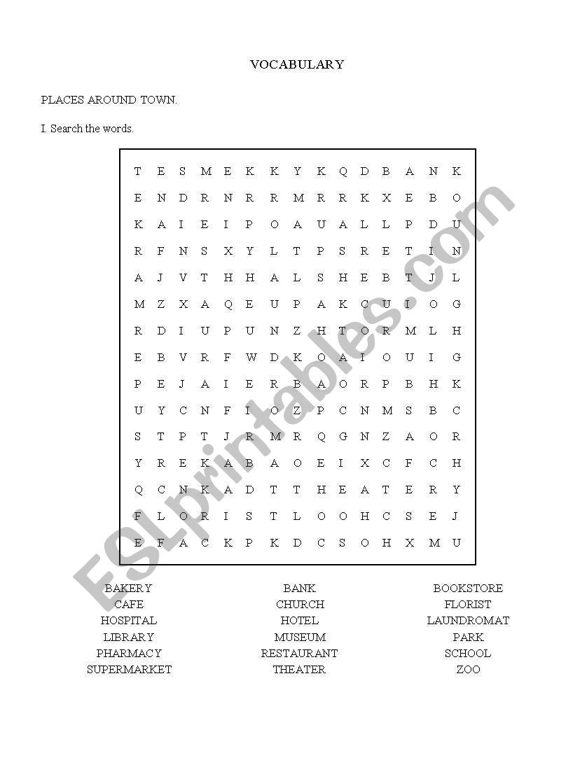 PLACES AROUND TOWN worksheet