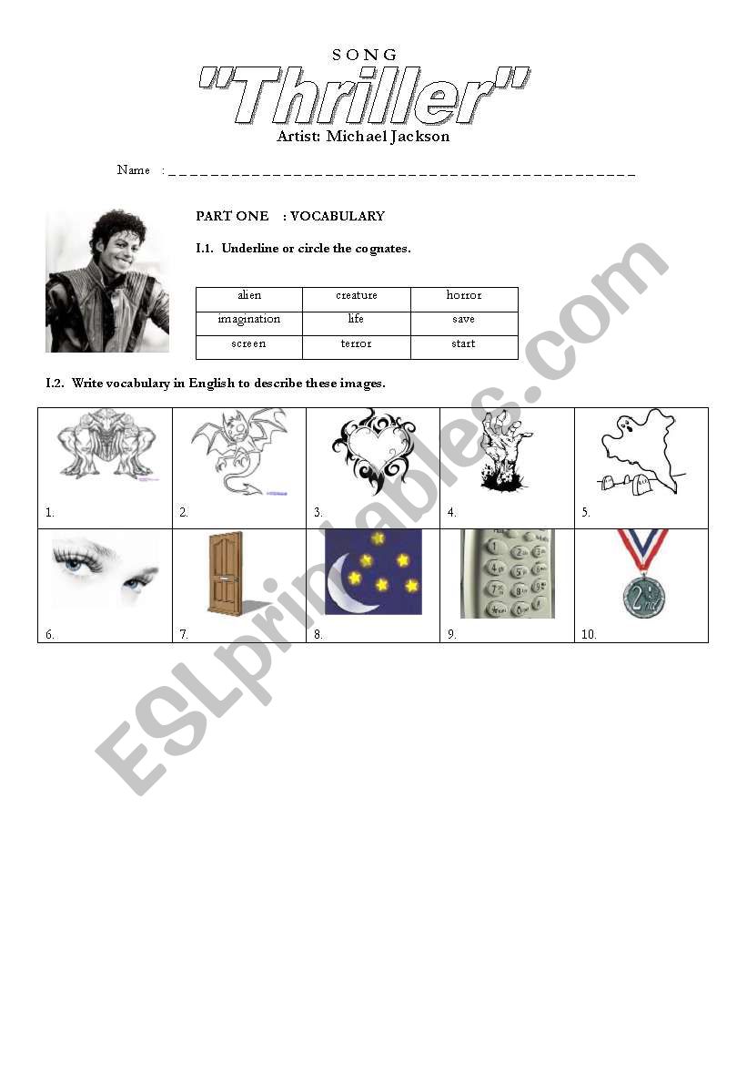 THRILLER Song worksheet