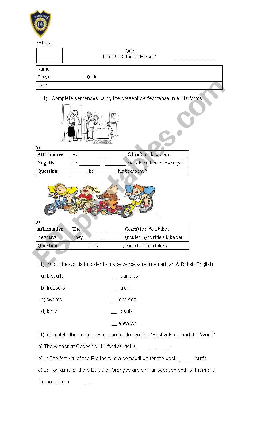 Present Perfect Quiz worksheet