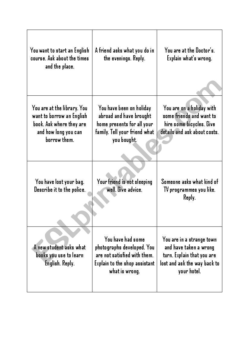 Role plays 3 worksheet
