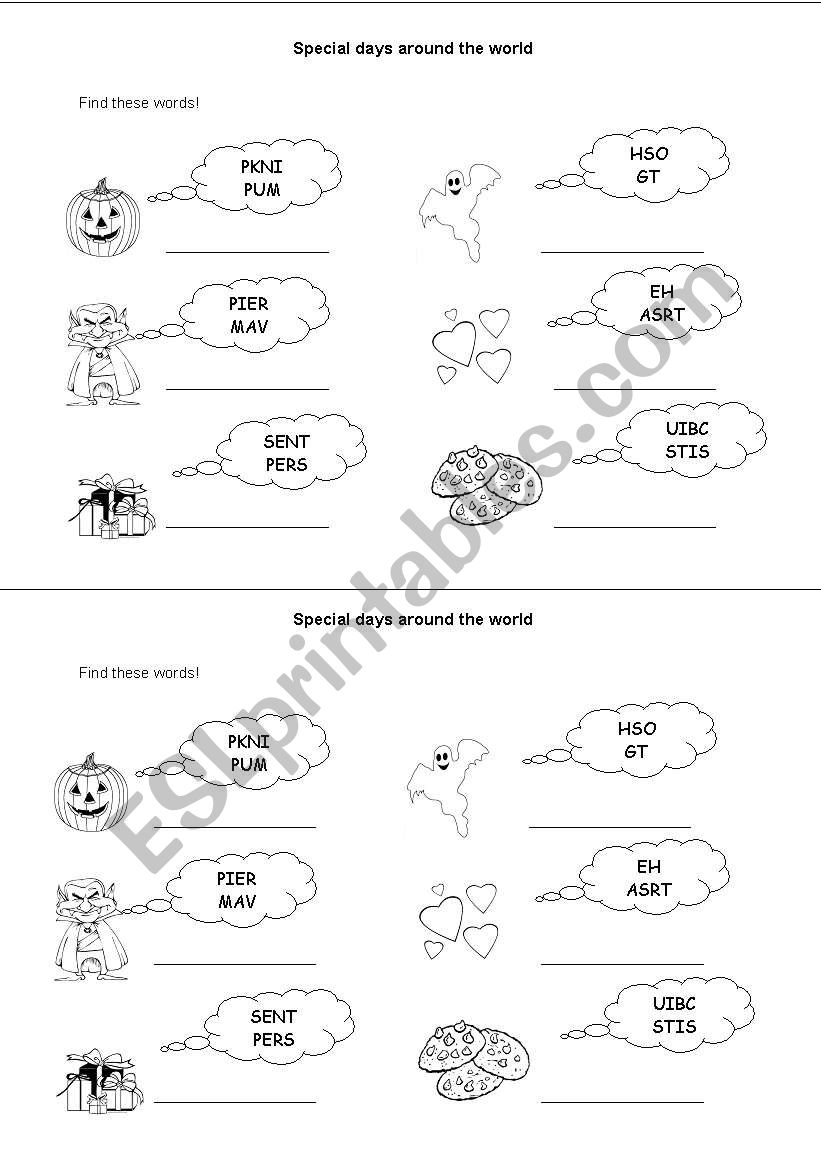 special days around the world worksheet