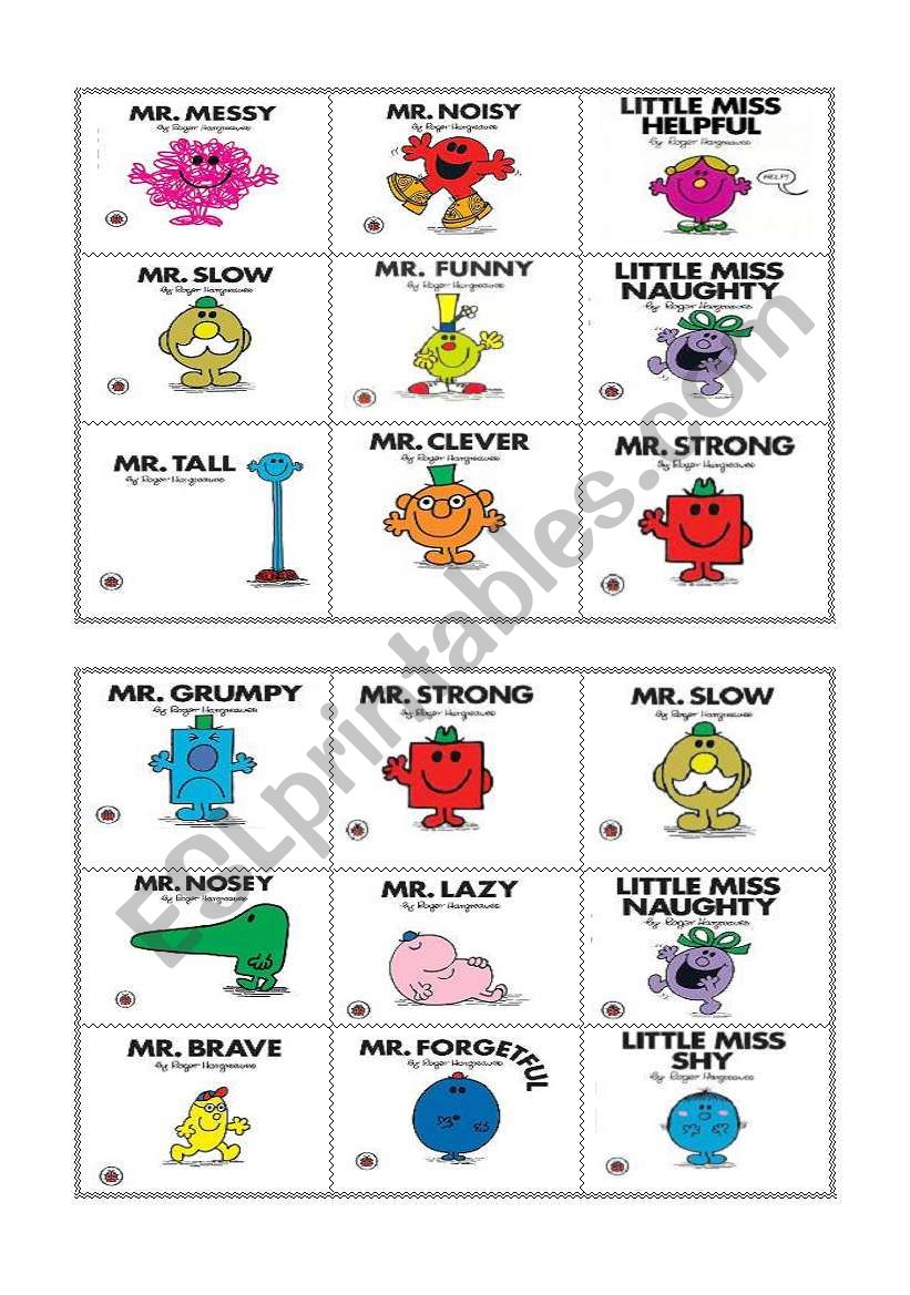 Mr Men Adjectives Bingo! (part 1)