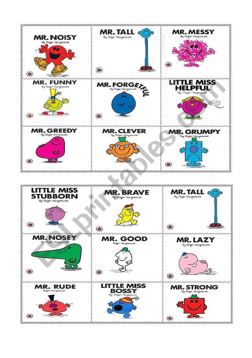 Mr Men Adjectives bingo (part2)