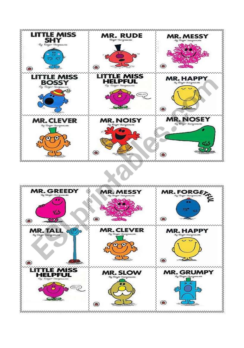 Mr Men Adjectives Bingo! (part3)