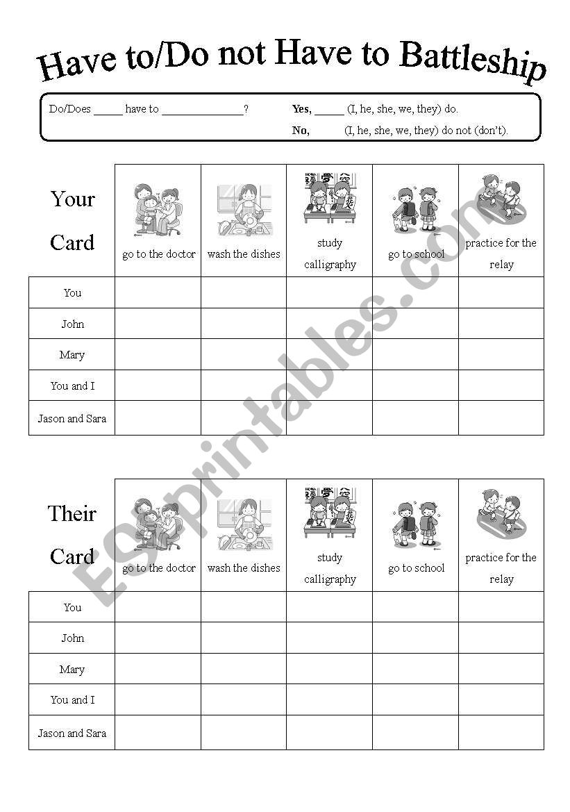 Have to/Do Not Have to...Modal Battle Ship Game