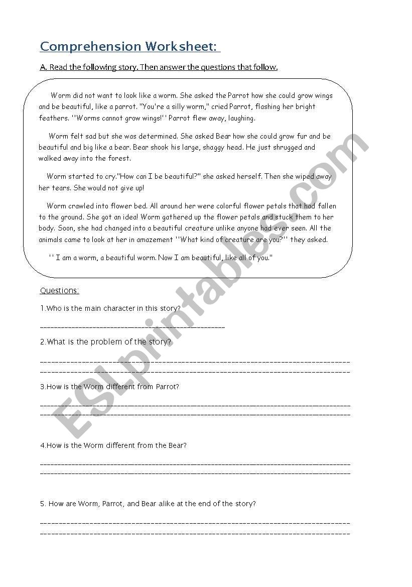 reading comprehension worksheet