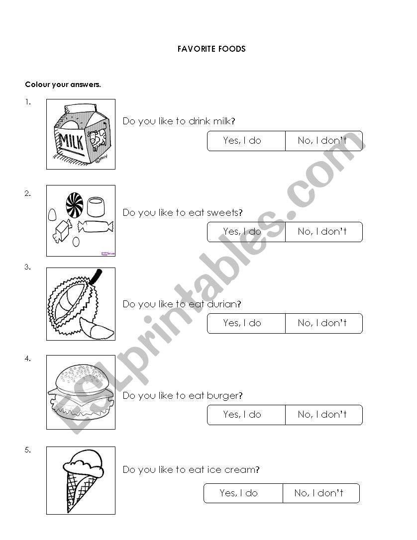 FAVORITE FOODS worksheet