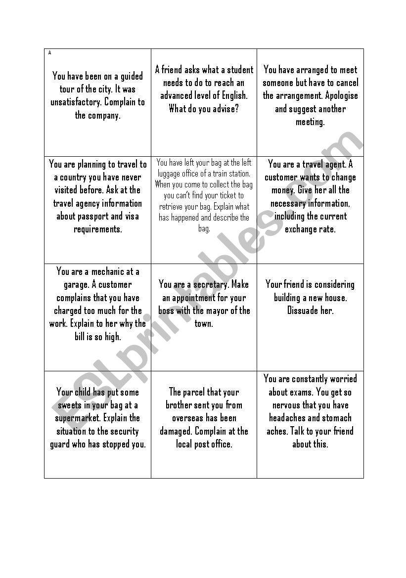 Role plays 5 worksheet