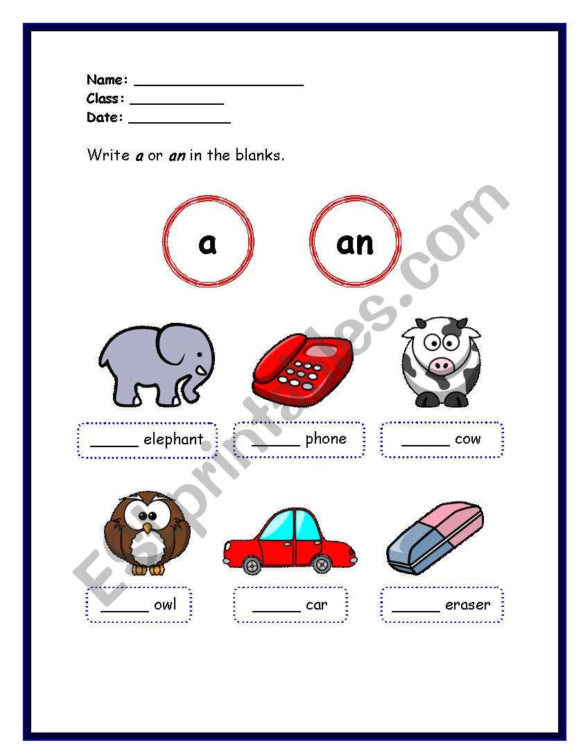 Article- A or An worksheet