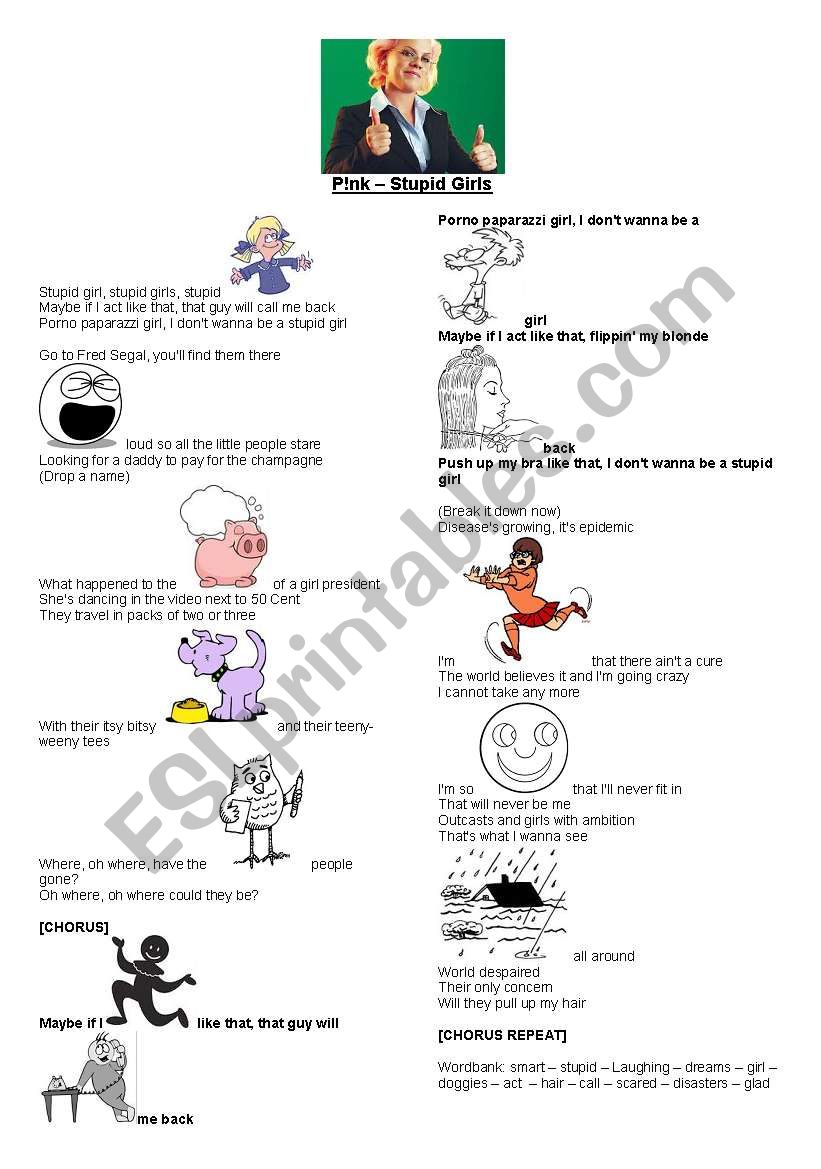 Pink Stupid Girls Song worksheet