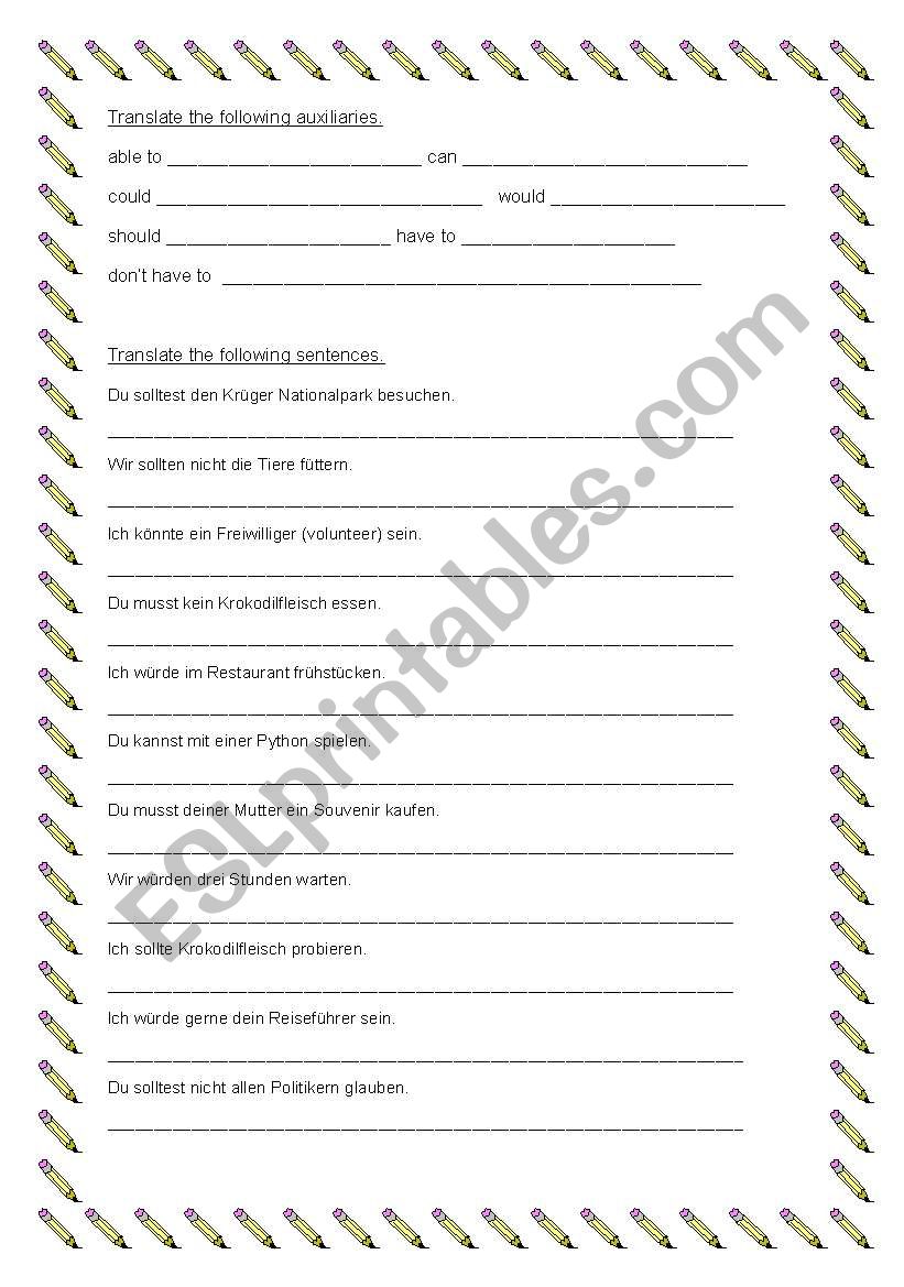 auxiliaries worksheet