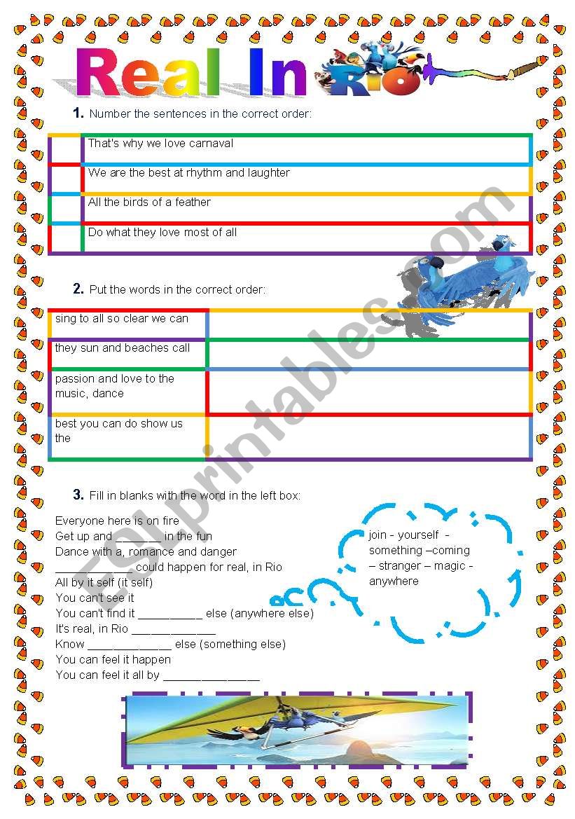Real in Rio Song Activity worksheet