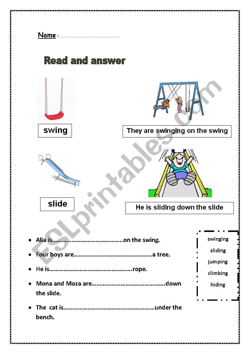 playground activities worksheet