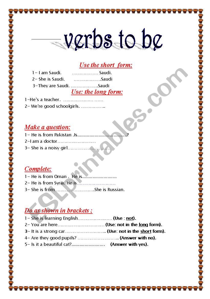 verbs to be worksheet