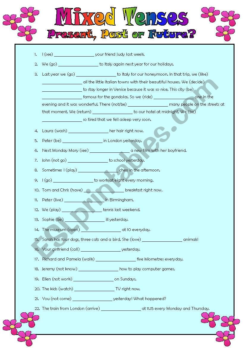 MIXED TENSES REVISION: PRESENT, PAST OR FUTURE? KEY INCLUDED