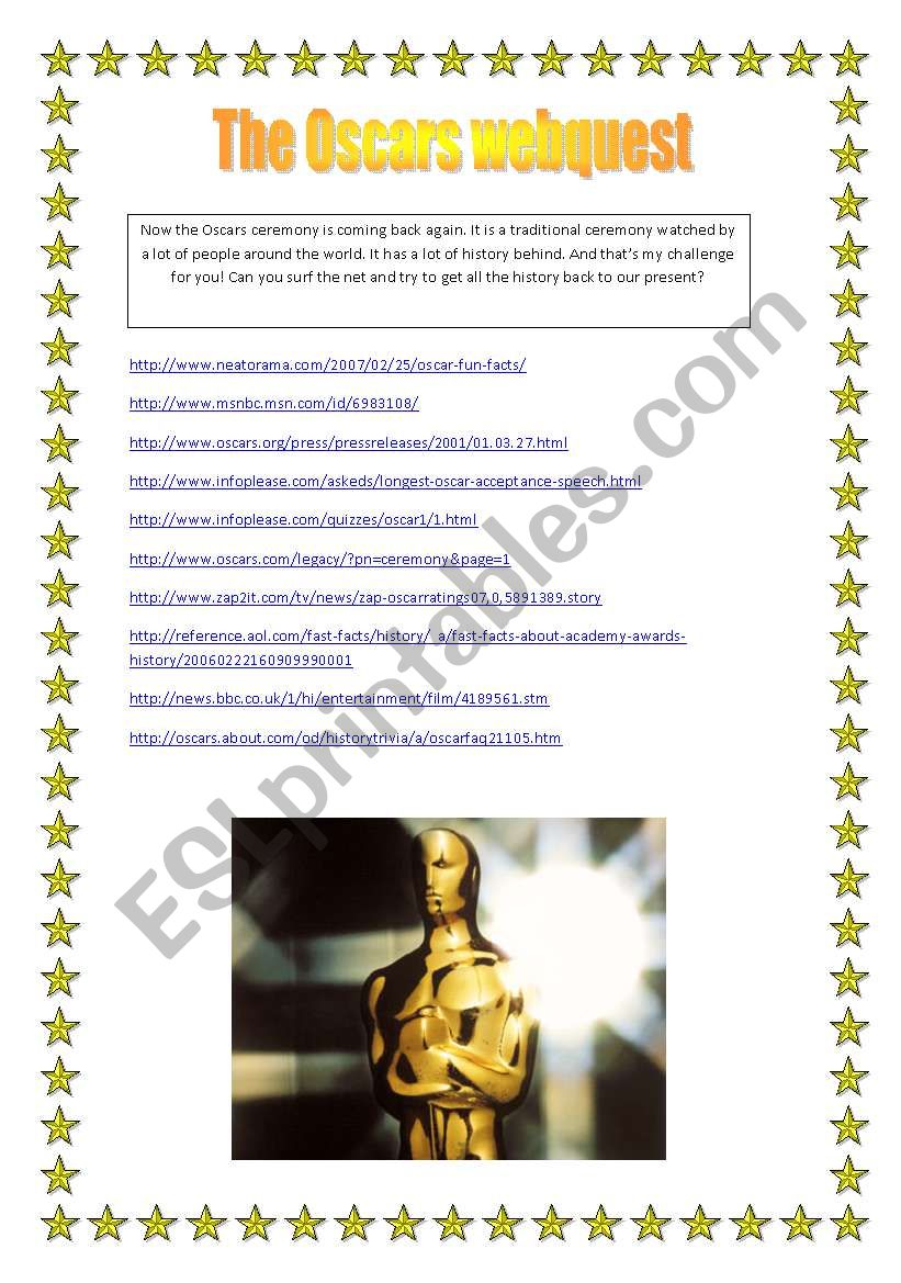 The Oscars webquest worksheet