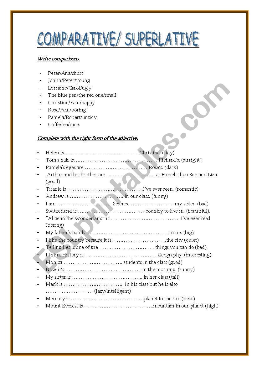 Comparative/Superlative worksheet