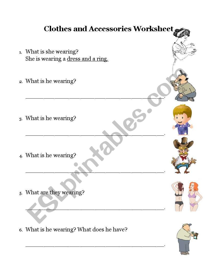Clothes and Accessories Worksheet