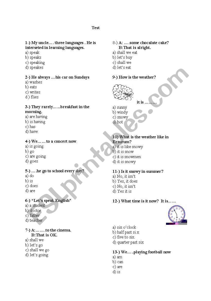 A nice test worksheet