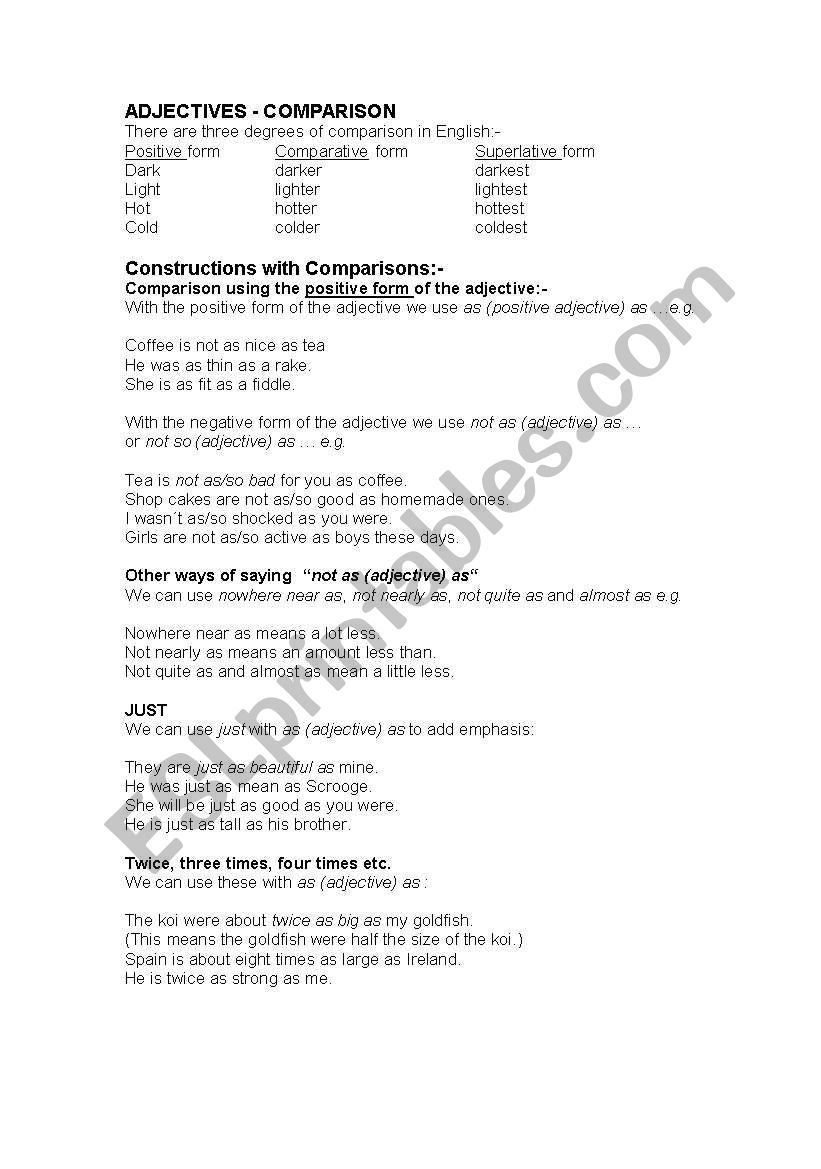 Adjectives - Comparison worksheet