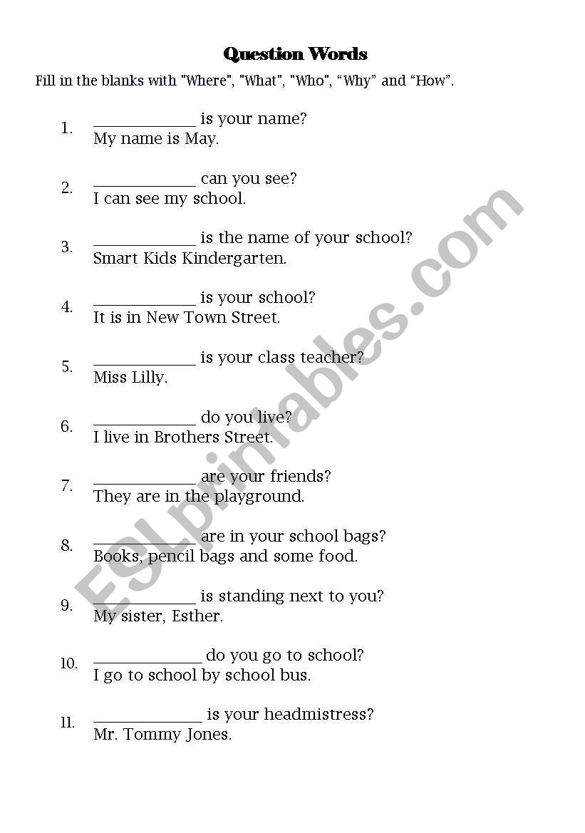 Question Words worksheet